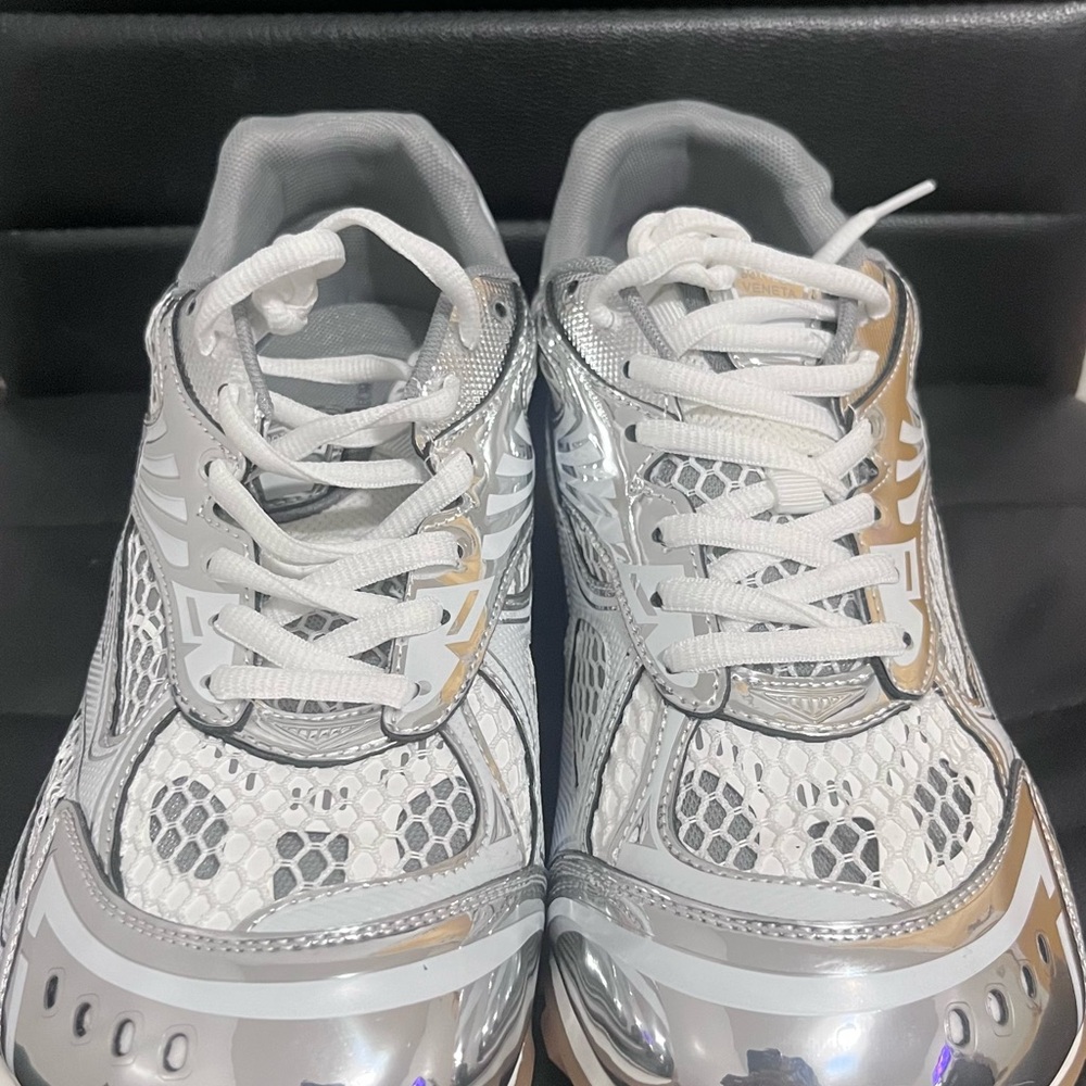 Bottega Veneta Silver and White Sneakers